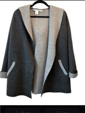 Max Studio Dark Gray and Light Gray Hooded Cardigan